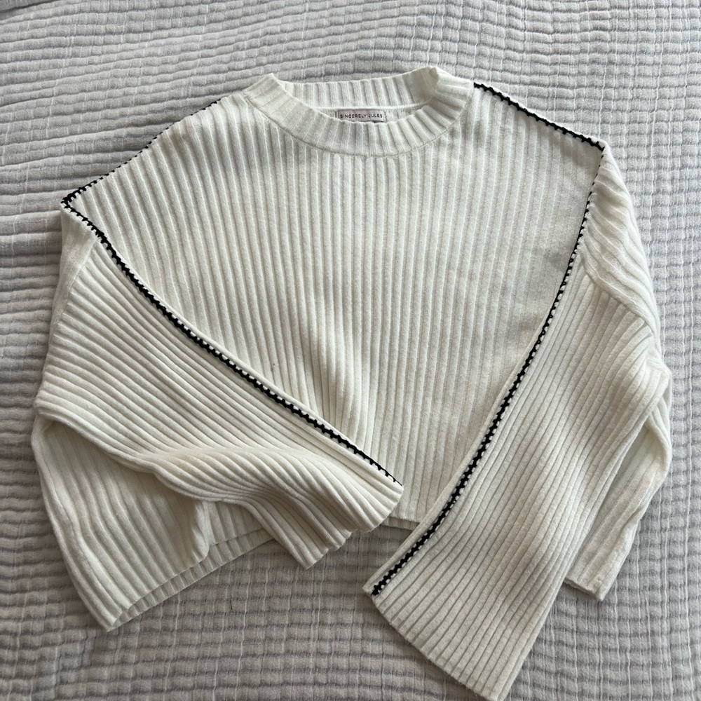 White Ribbed Knit Sweater